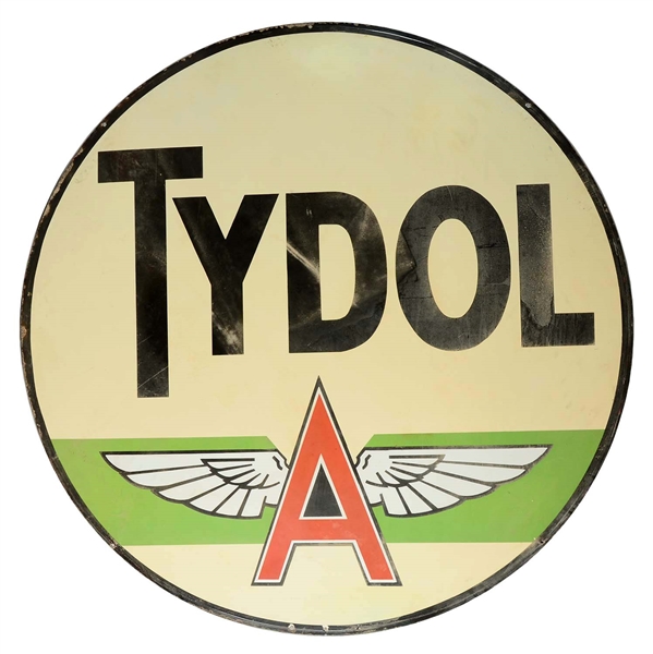TYDOL FLYING A GREEN STRIPE PORCELAIN STATION IDENTIFICATION SIGN.