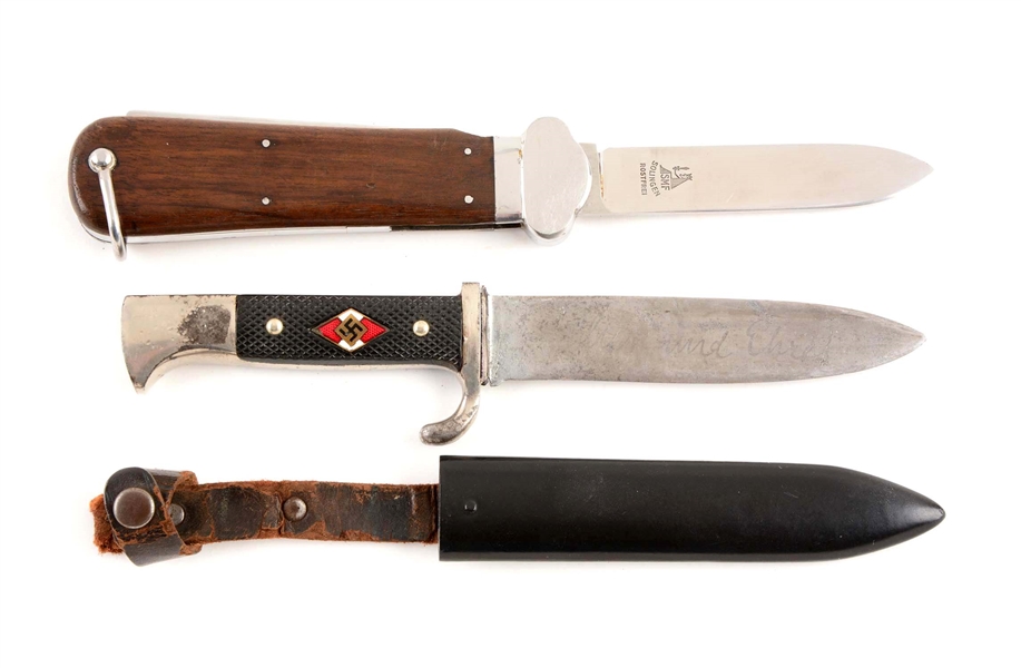 LOT OF 2: HITLER YOUTH DAGGER AND LUFTWAFFE GRAVITY KNIFE.