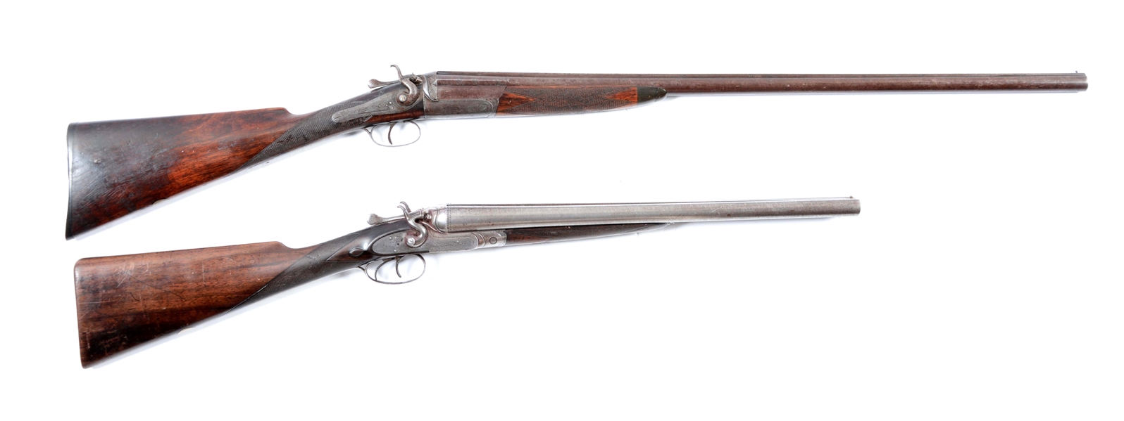 LOT OF 2: (A^) ANTIQUE ENGLISH SHOTGUNS WITH LEATHER CASES.