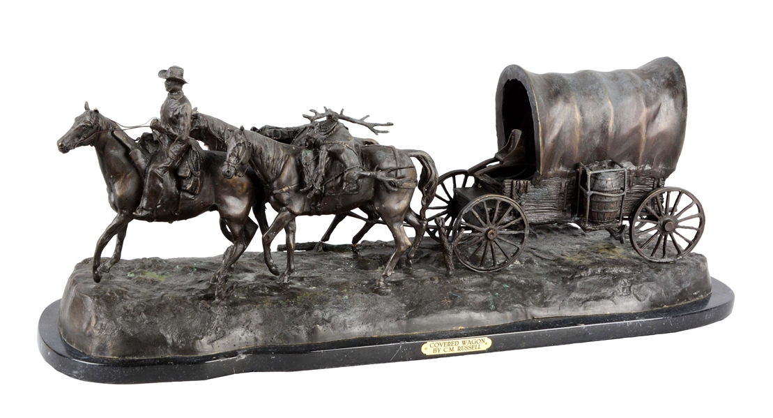 BRONZE COVERED WAGON BY C.M. RUSSELL.