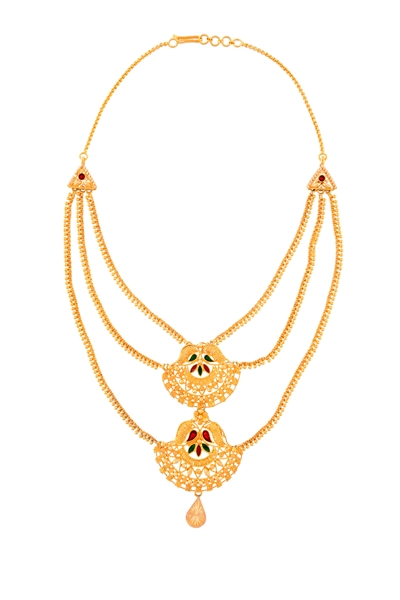 22K YELLOW GOLD & ENAMEL INDIAN INSPIRED NECKLACE.