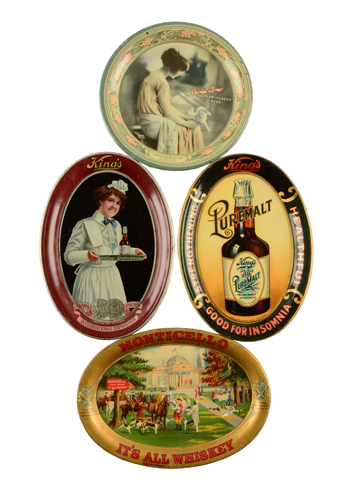 LOT OF 4: ADVERTISING TIP TRAYS. 