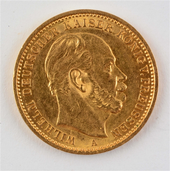 GOLD 1877 A GERMANY-PRUSSIA 20 MARKS.