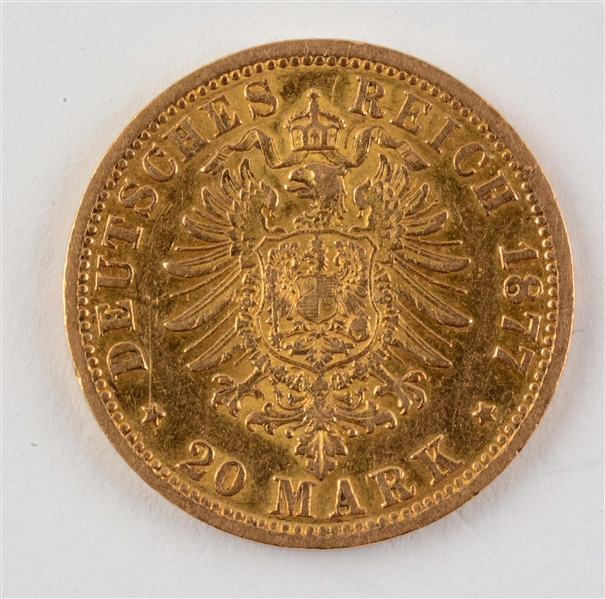 GOLD 1877 S GERMANY-HAMBURG 20 MARKS.