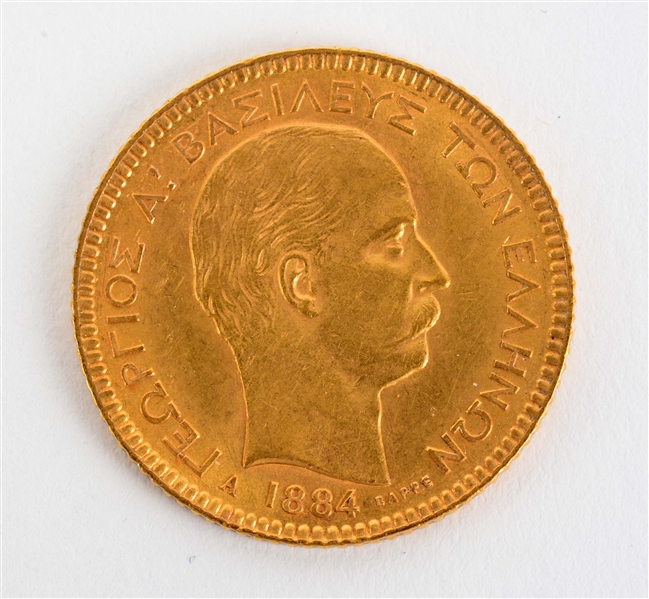 GOLD 1884 GREEK 20 DRACHMAL.