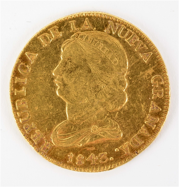GOLD 1843 REPUBLICA DE-LA-NEUVA-GRANADA 16 PESOS.