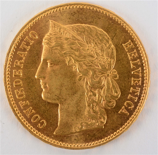 GOLD 1895 SWITZERLAND 20 FRANCS.