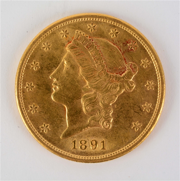GOLD 1891 S U.S.A. $20 GOLD DOUBLE EAGLE. 
