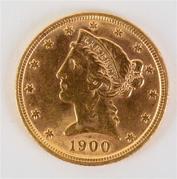 GOLD 1900 U.S.A. $5 GOLD HALF EAGLE. 
