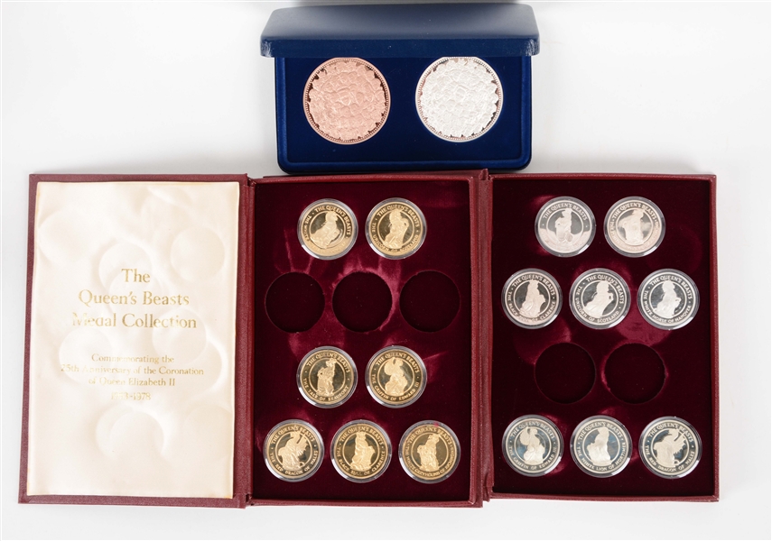 LOT OF 3: THE QUEENS BEAST MEDAL COLLECTION.
