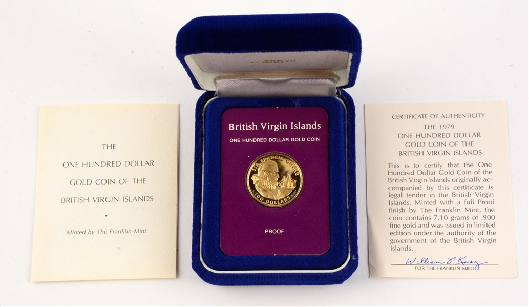 BRITISH VIRGIN ISLANDS 1979 PROOF $100 GOLD COIN.