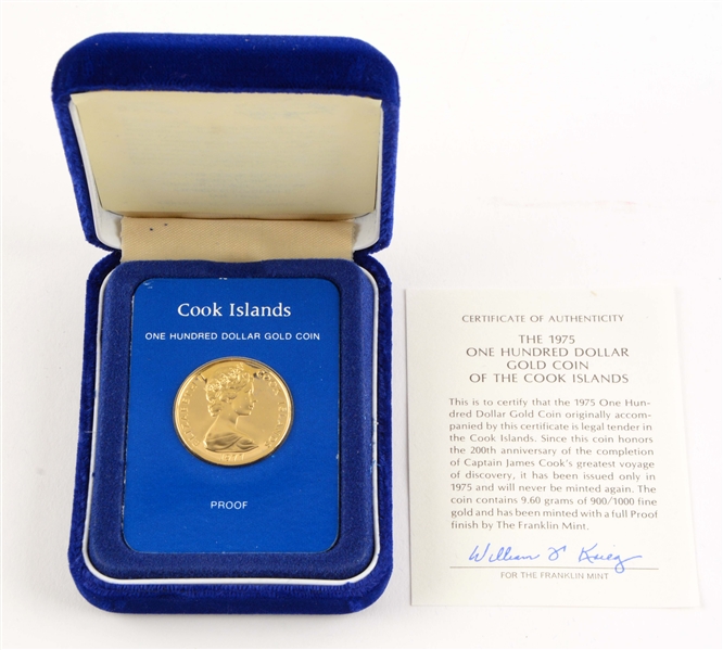 1977 GOLD $100 COOK ISLAND COIN.