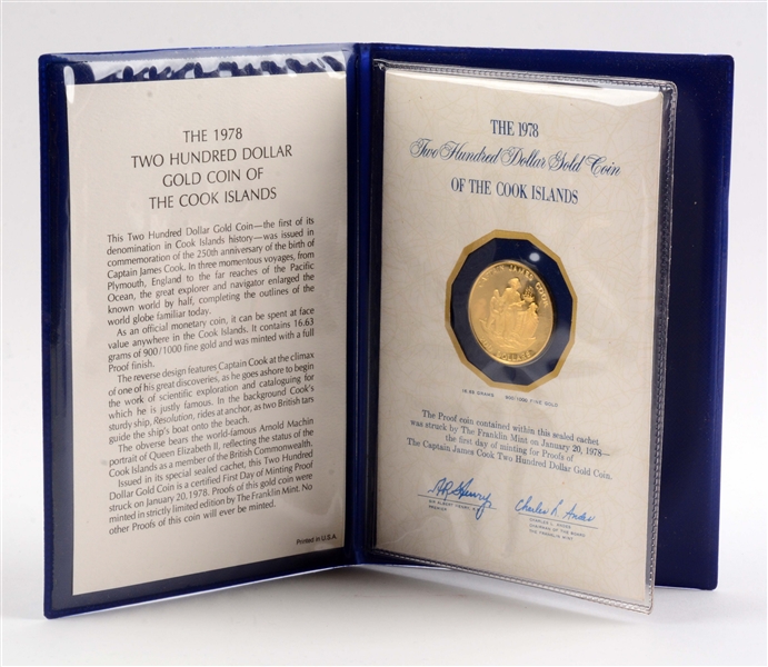1978 GOLD $200 COOK ISLAND COIN.