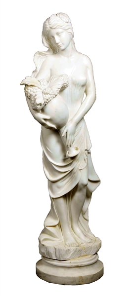 MARBLE STATUE OF WOMAN WITH GRAPES. 