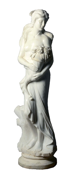 MARBLE STATUE OF WOMAN WITH BOUQUET. 