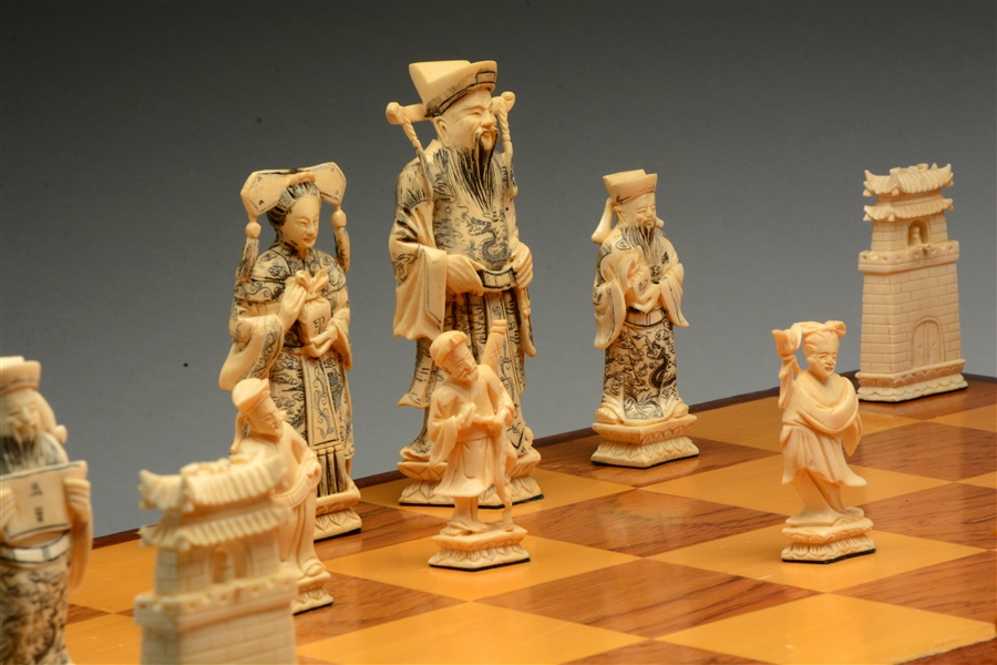 Lot Detail - Hand Carved Ivory Chess Set.