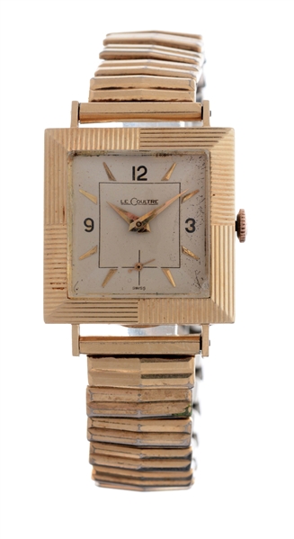 LE COULTRE 14K ROSE GOLD SQUARE WATCH.