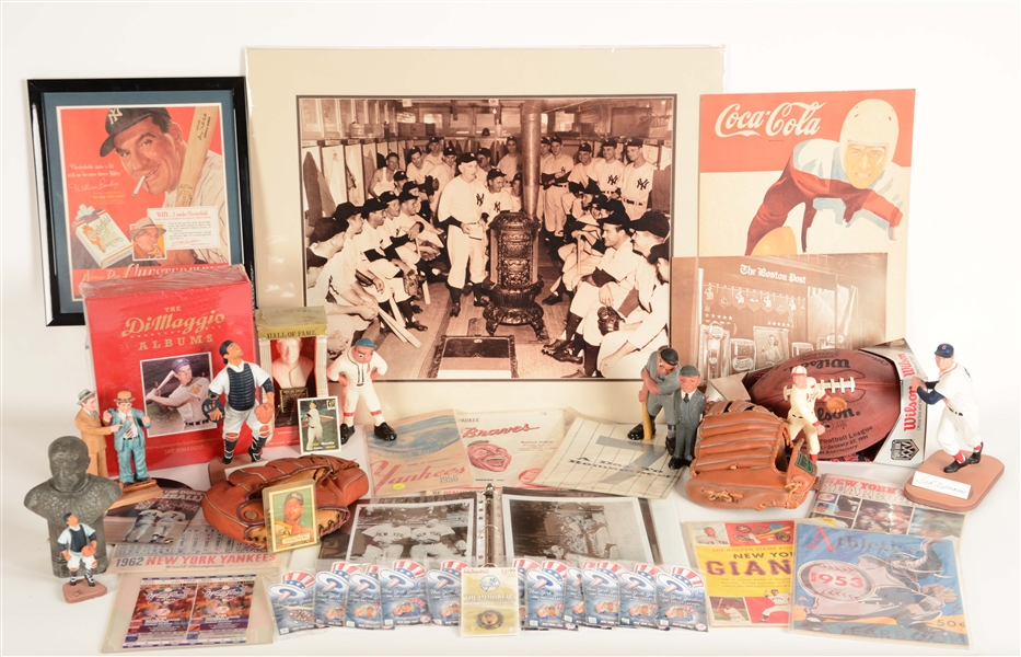 LOT OF 25+: MEMORABILIA COLLECTION INCLUDING TED WILLIAMS SIGNED STATUE & RITGERS FIGURES.