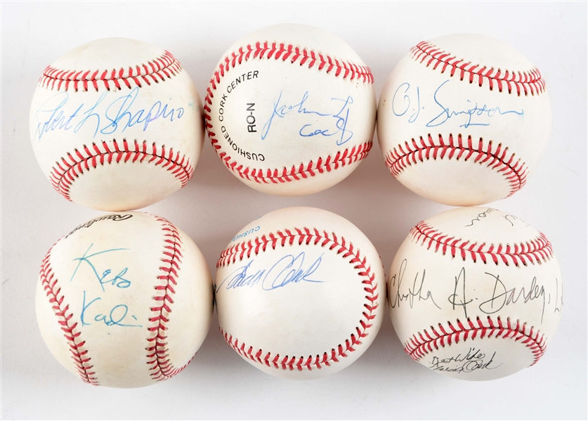 LOT OF 6: THE TRIAL OF THE CENTURY SIGNED BASEBALLS.