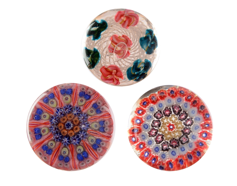 LOT OF 3: MILLEFIORI PAPERWEIGHTS.