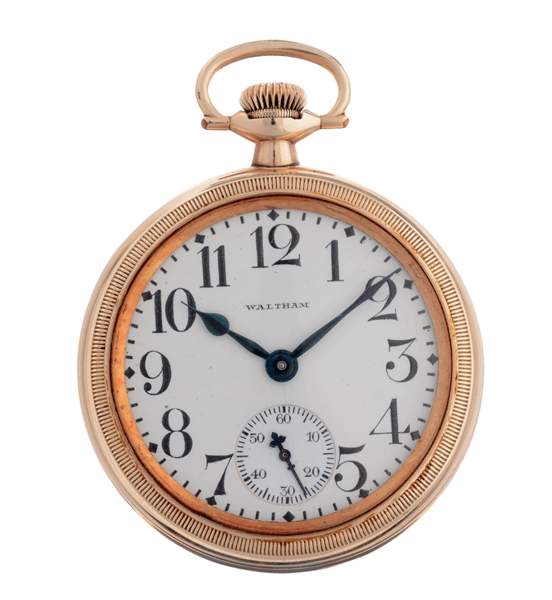 WALTHAM CRESCENT ST. YELLOW GOLD FILLED POCKET WATCH.