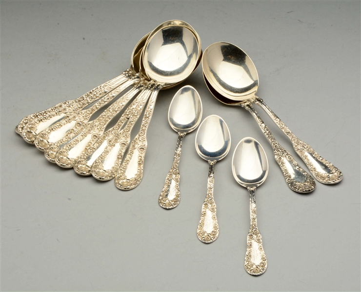 LOT OF 14: ASSORTED STERLING SILVER SPOONS.