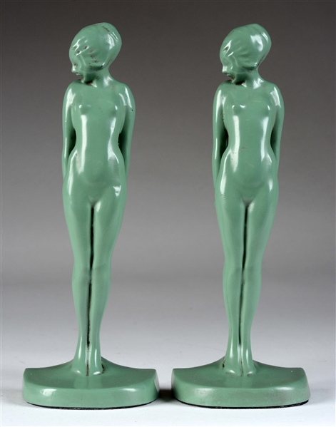 LOT OF 2: FRANKART GREE METAL NUDE BOOKENDS.
