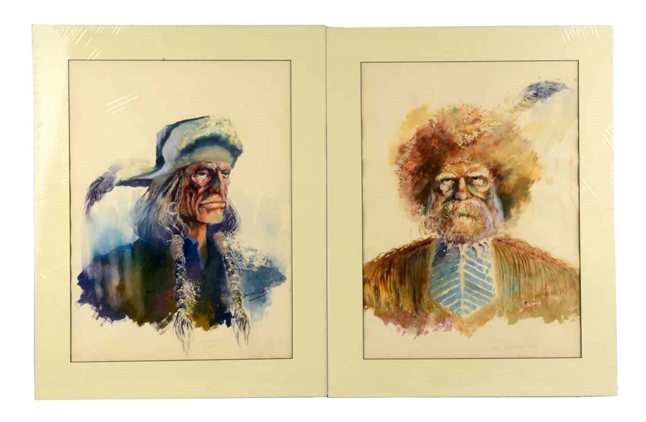 LOT OF 2: OLD MOUNTAIN MAN & CHEYENNE SCOUT PAINTINGS BY MITCHELL.
