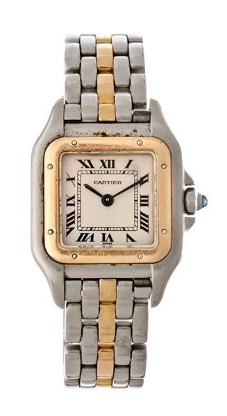 VINTAGE CARTIER 18K YELLOW GOLD AND STAINLESS STEEL PANTHERE WRISTWATCH MODEL NUMBER 1120.