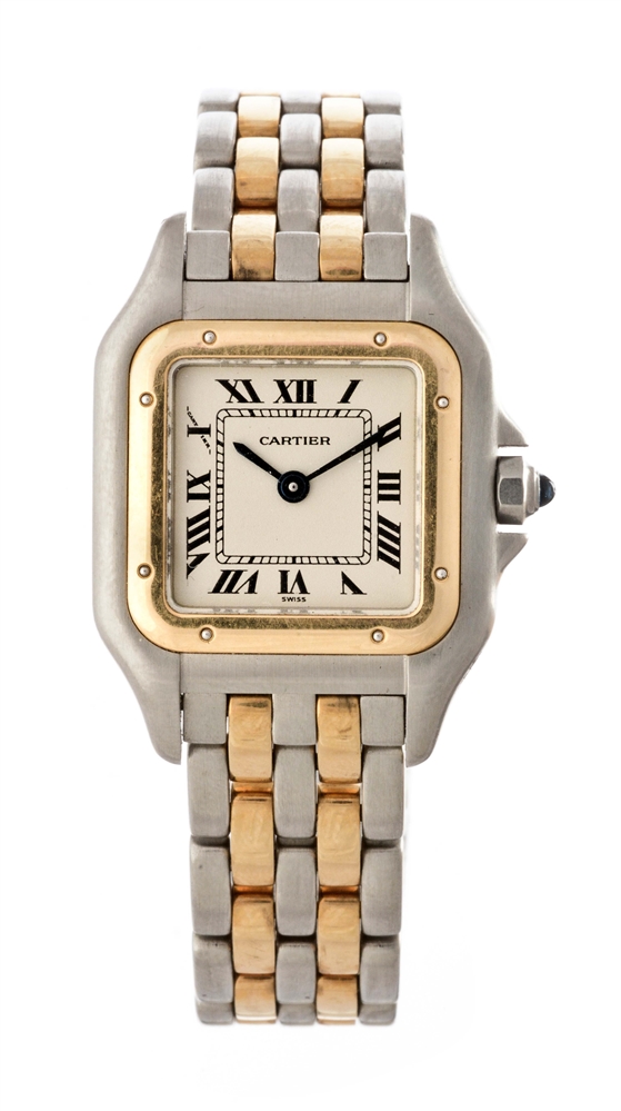 VINTAGE CARTIER 18K YELLOW GOLD AND STAINLESS STEEL PANTHERE WRISTWATCH MODEL NUMBER 112000 R.