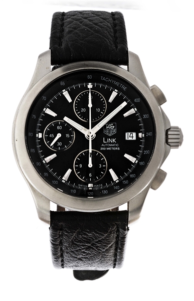 TAG HEUER STAINLESS STEEL LINK CHRONOGRAPH WRISTWATCH MODEL NUMBER CJF2110.