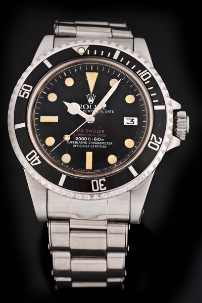 VINTAGE ROLEX STAINLESS STEEL "DOUBLE RED SEA-DWELLER" OYSTER PERPETUAL DATE SEA-DWELLER WRISTWATCH MODEL NUMBER 1665.