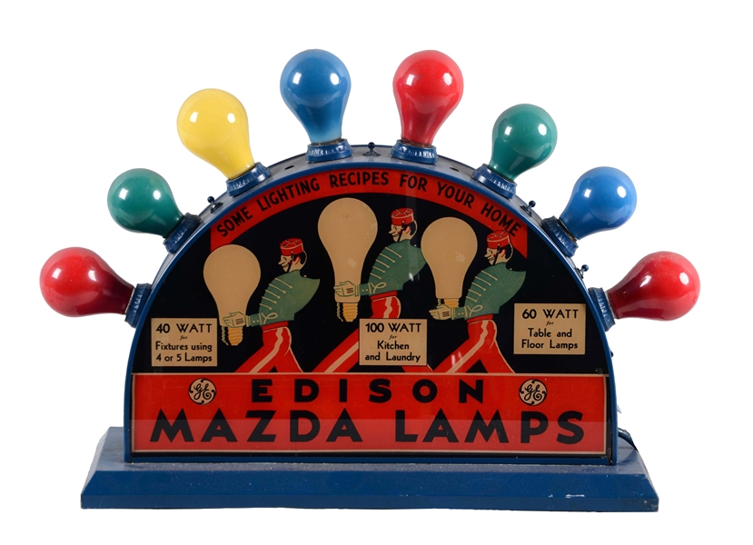 EDISON MAZDA LAMPS COUNTER TOP GLASS LIGHT UP STORE DISPLAY.