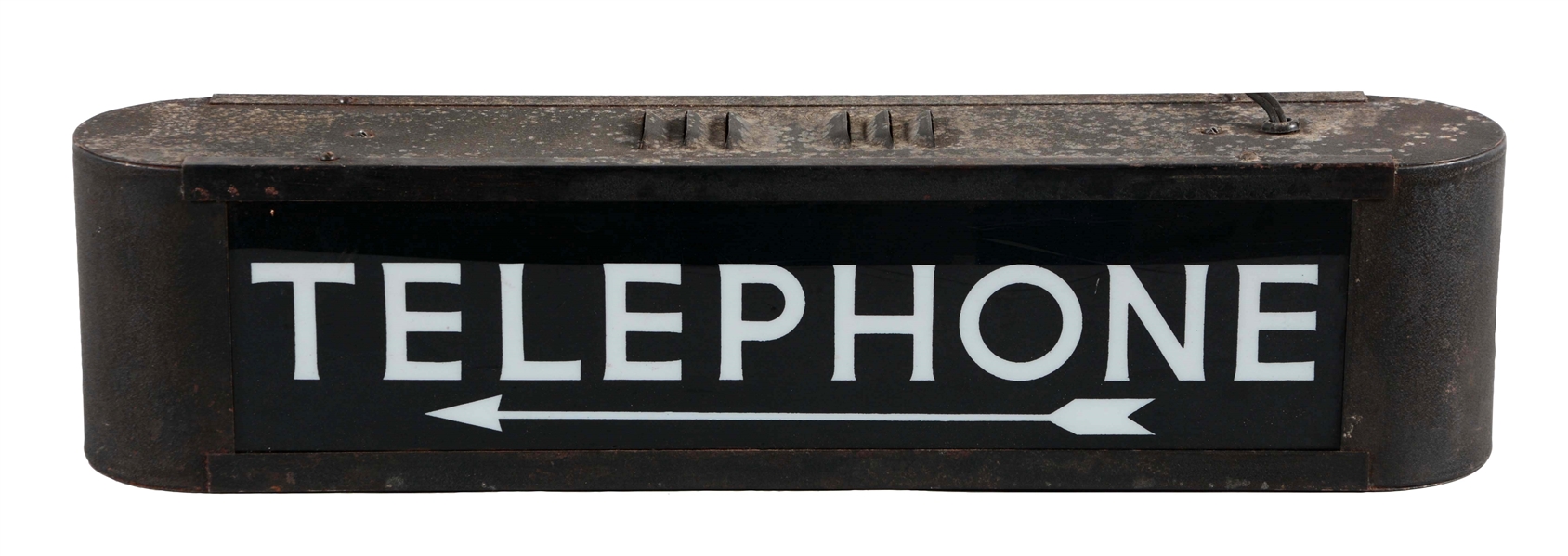 LIGHT UP TELEPHONE SIGN WITH POINTING ARROW.