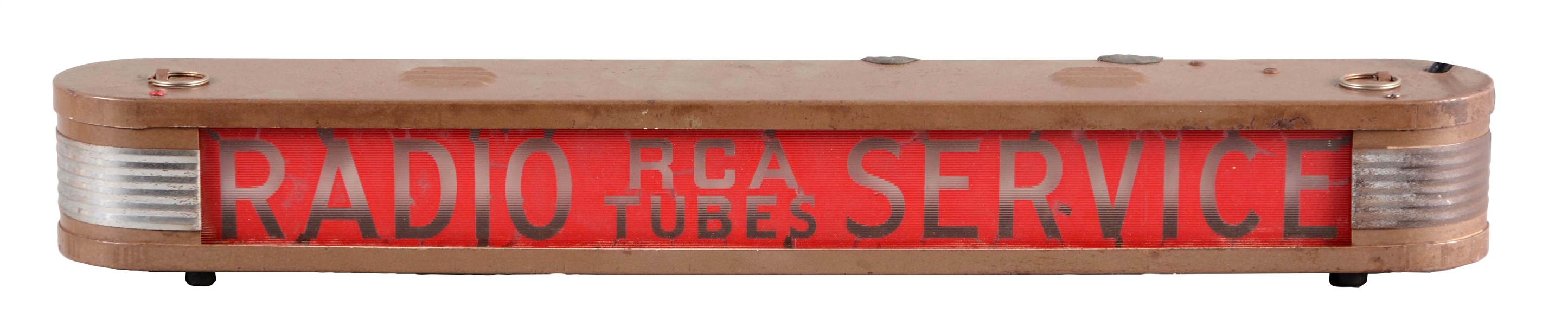 RCA RADIO SERVICE GLASS FACE LIGHT UP STORE DISPLAY SIGN.