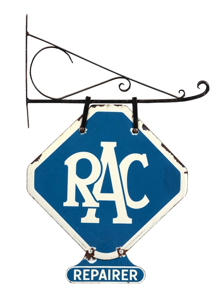 ROYAL AUTOMOBILE CLUB PORCELAIN SIGN WITH ORIGINAL IRON BRACKET.