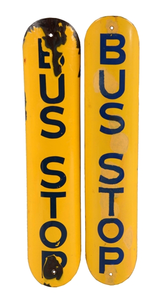 LOT OF 2: BUS STOP CURVED PORCELAIN SIGNS.