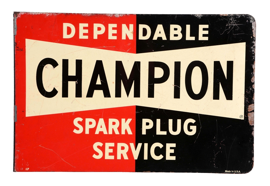 CHAMPION SPARK PLUGS SERVICE TIN FLANGE SIGN.
