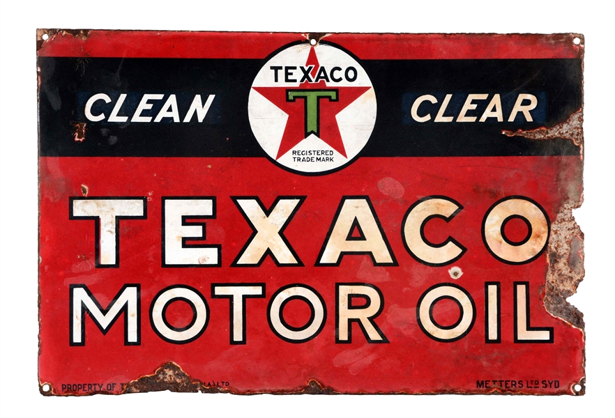 TEXACO (BLACK T) MOTOR OIL PORCELAIN SIGN.