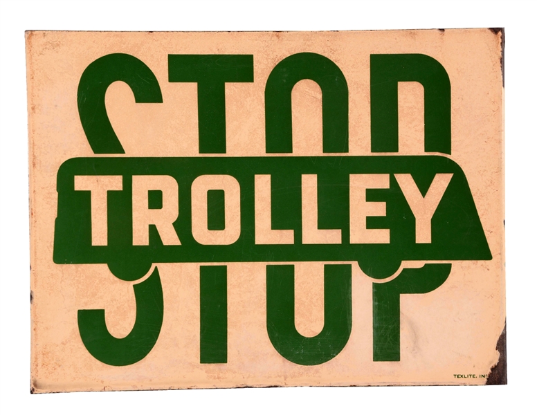 TROLLEY STOP PORCELAIN FLANGE SIGN.