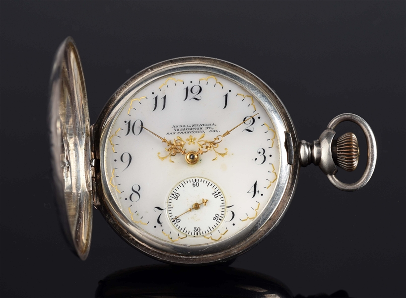 WALTHAM FOR ANNA L. SILVEIRA STERLING SILVER H/C POCKET WATCH 17J SIZE 16.