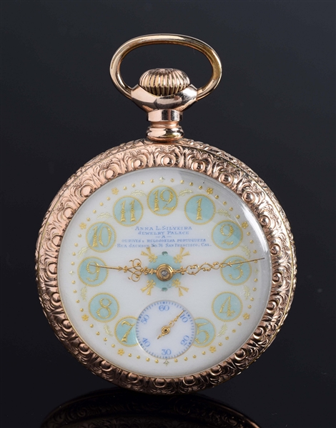 HAMILTON FOR ANNA L. SILVEIRA GOLD FILLED O/F POCKET WATCH 17J SIZE 18.