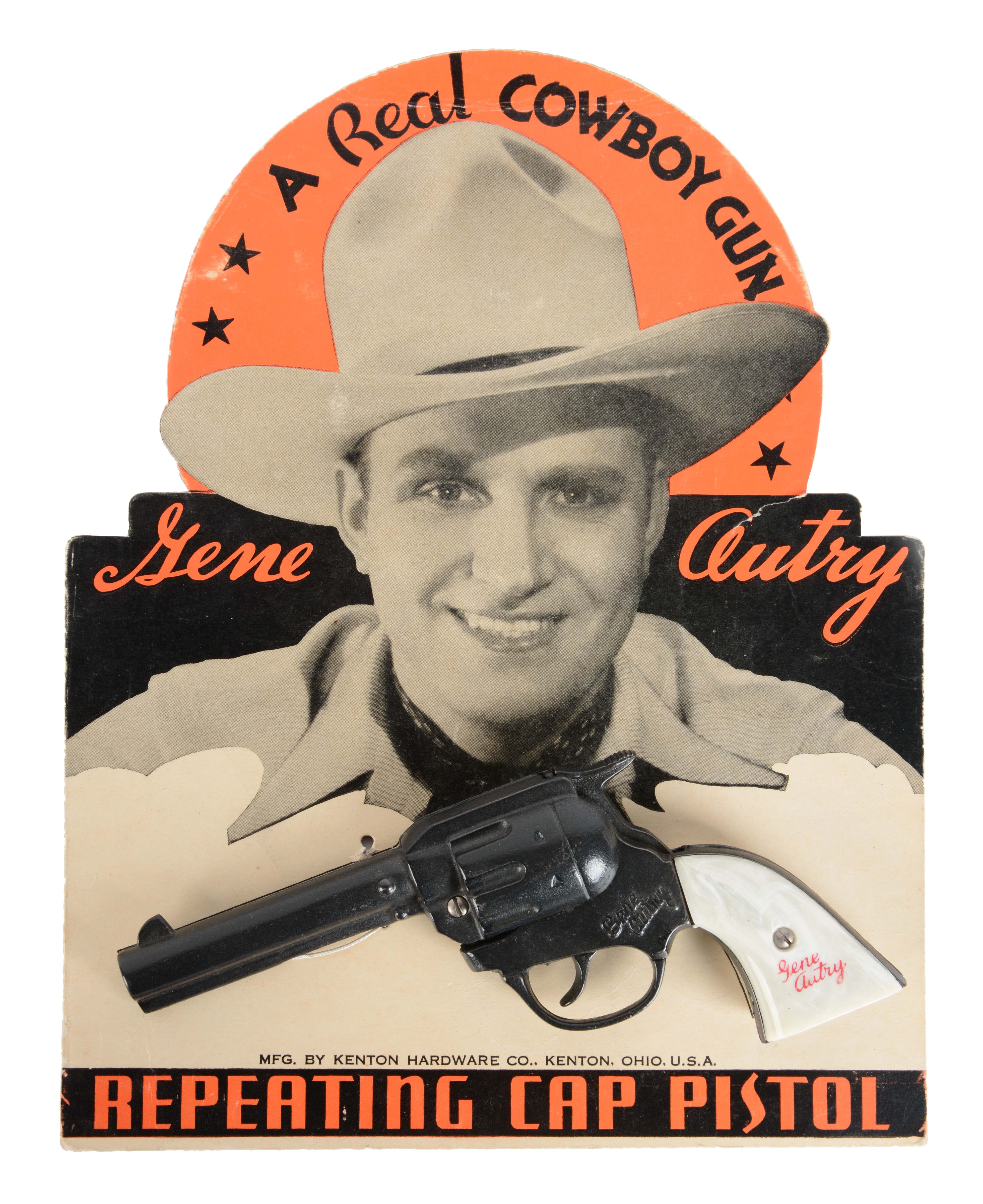 Kenton Gene Autry Cap Pistol On Display Card.