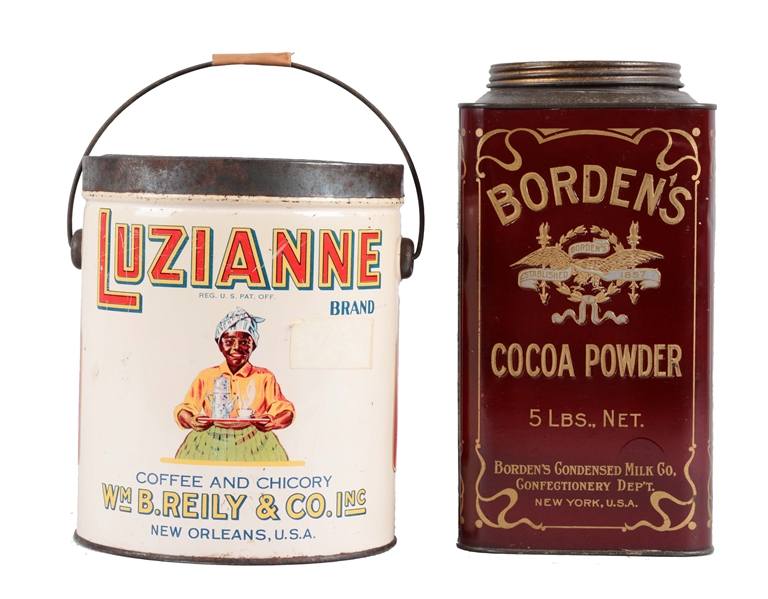 LOT OF 2: BORDENS COCOA & LUZIANNE COFFEE TINS.
