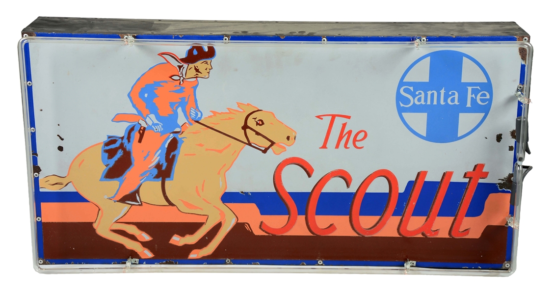 SANTA FE RAILROAD THE SCOUT PORCELAIN SIGN W/ ADDED NEON.