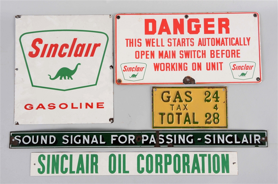 LOT OF 5: SINCLAIR GASOLINE & MOTOR OIL SIGNS.