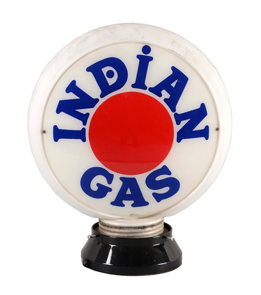 INDIAN GAS 13-1/2" SINGLE LENS ON NARROW BODY MILK GLASS GLOBE.