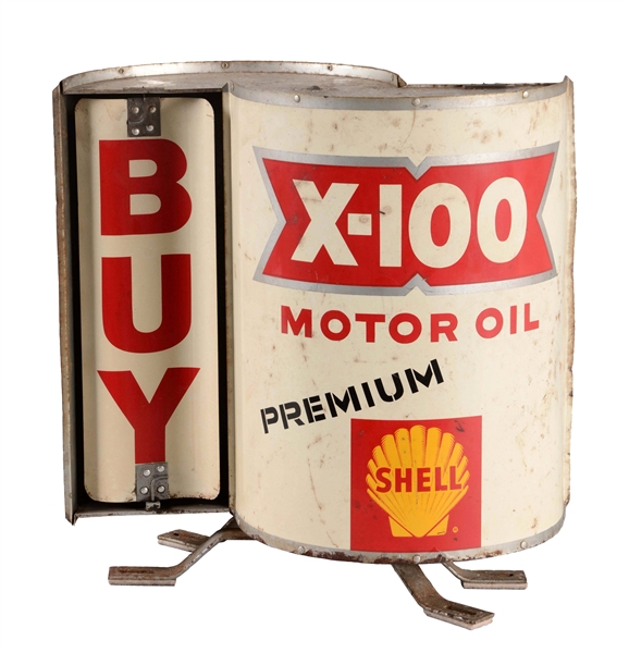 SHELL MOTOR OIL WIND SPINNING TIN CURB SIGN.