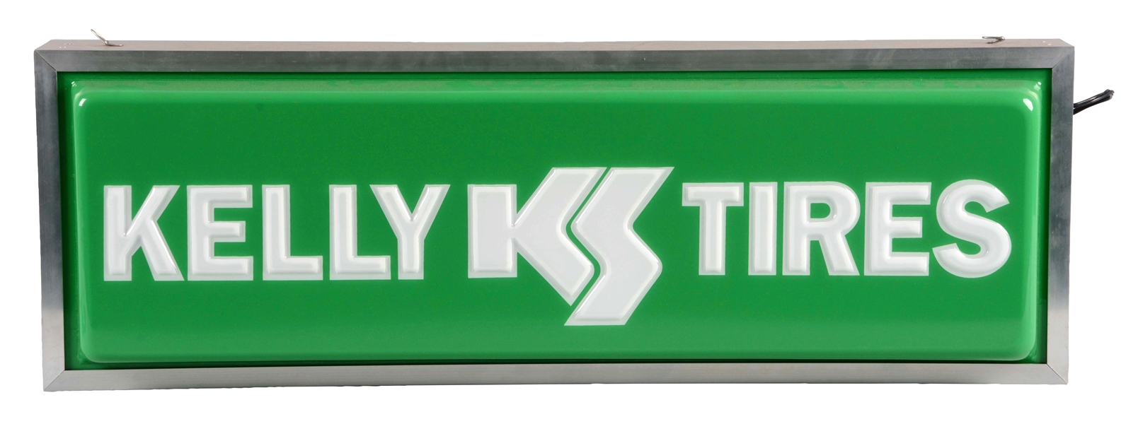 KELLY TIRES EMBOSSED PLASTIC LIGHT UP STORE DISPLAY SIGN.