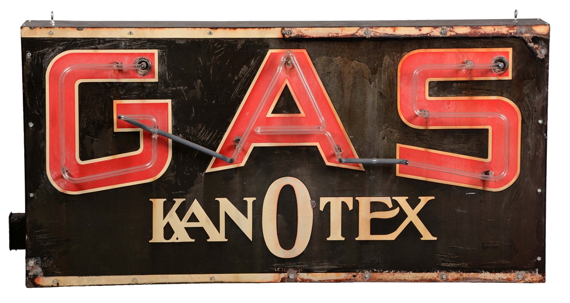 KANOTEX GAS PORCELAIN NEON SIGN ON METAL CAN.